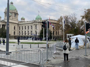 Дијана Хрка наставила штрајк глађу, испред Скупштине мирно